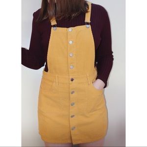 PacSun women's yellow- gold corduroy overalls dress
